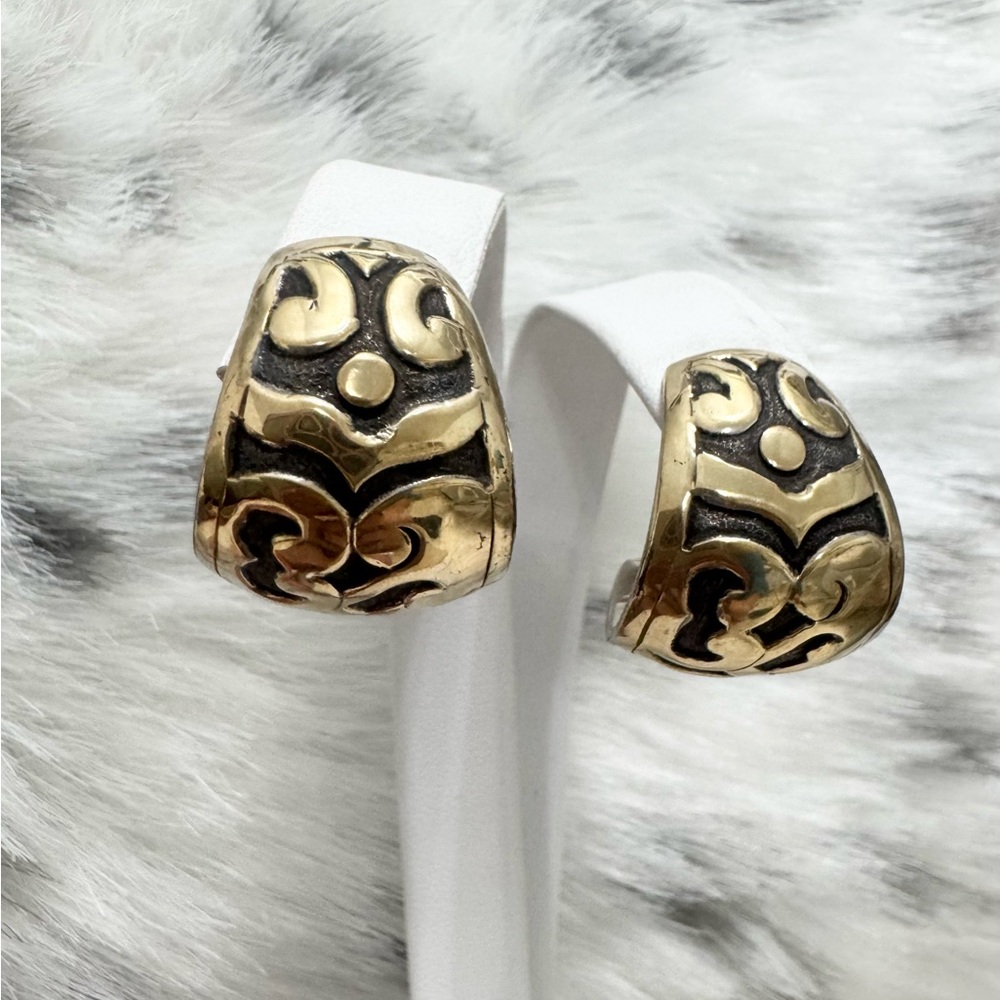 John Hardy .925 18K Gold Wide Dayak Half Hoop Earrings